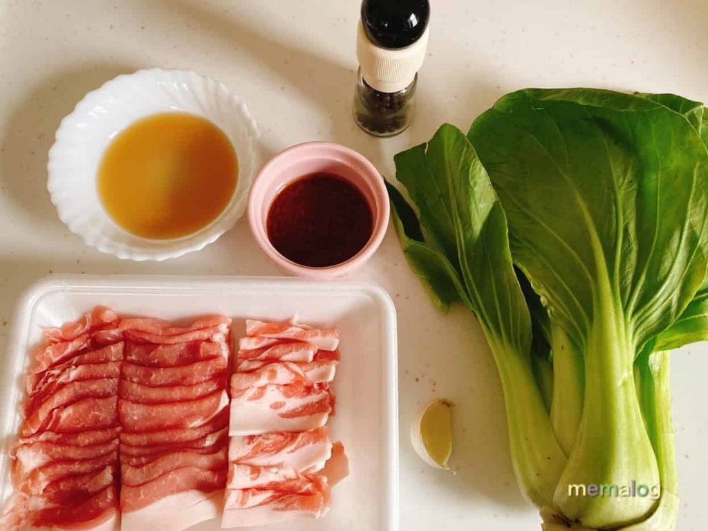 青梗菜と豚ロース炒め　材料